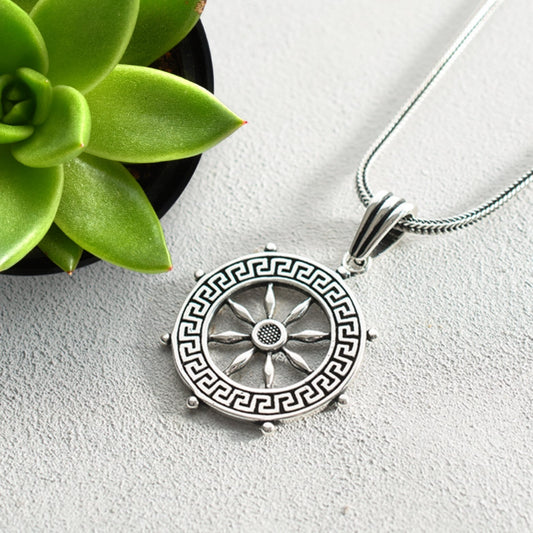 Mens Silver Ship Wheel Necklace, Nautical Necklace, Anchor Pendant, Fathers Birthday Gift, Boat Captain Jewellery, ocean ship pendant gift