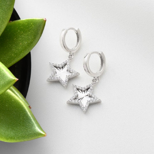 Sterling Silver Dangle Star earrings, birthday gift for her, gifts for mother, best friend gifts, star huggie hoop earrings, dangle earrings