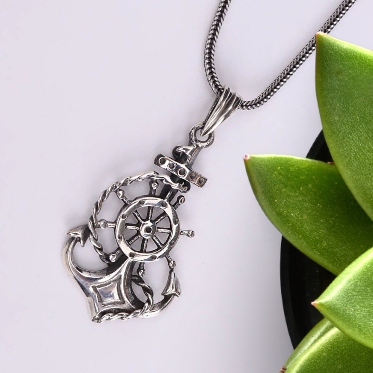 Silver Anchor Necklace, Sailor Silver Pendant, Anchor Pendant for Men, Ship Wheel Pendant, Mens Jewellery, Nautical Necklace, Camping Gifts