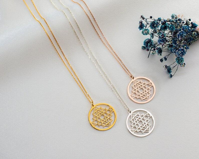 Sri Yantra Necklace, Mandala Jewelry, Talisman Pendant, Valentine's Day gift, Sacred Geometry Necklace, Sri Yantra.
