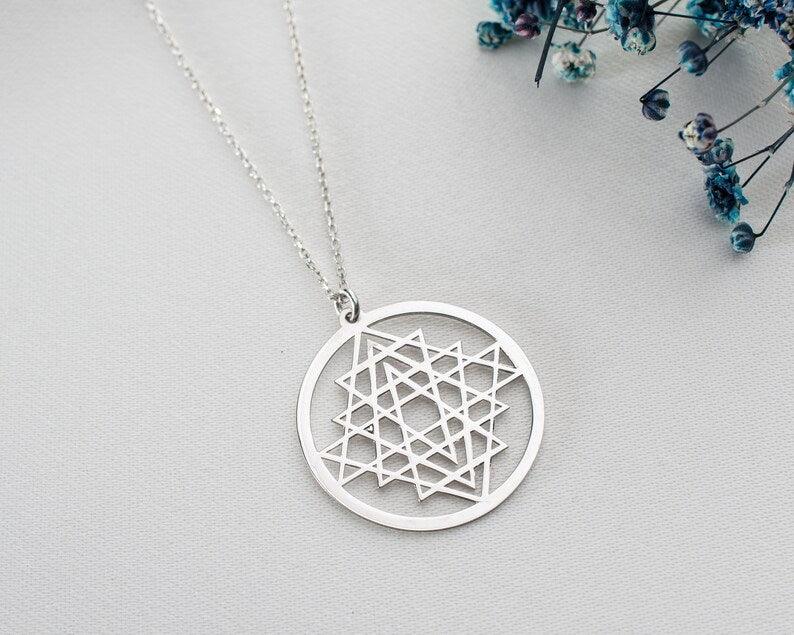 Sri Yantra Necklace, Mandala Jewelry, Talisman Pendant, Valentine's Day gift, Sacred Geometry Necklace, Sri Yantra.
