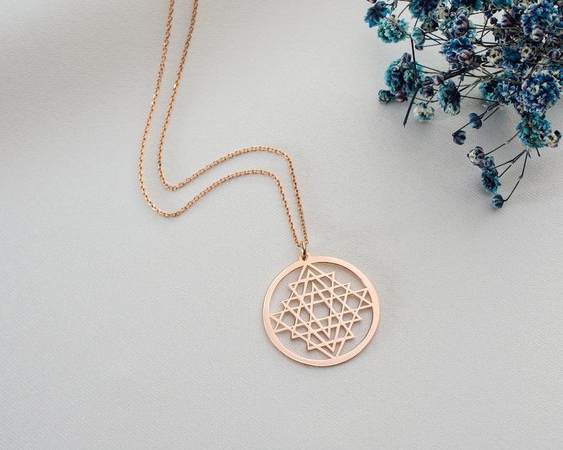 Sri Yantra Necklace, Mandala Jewelry, Talisman Pendant, Valentine's Day gift, Sacred Geometry Necklace, Sri Yantra.