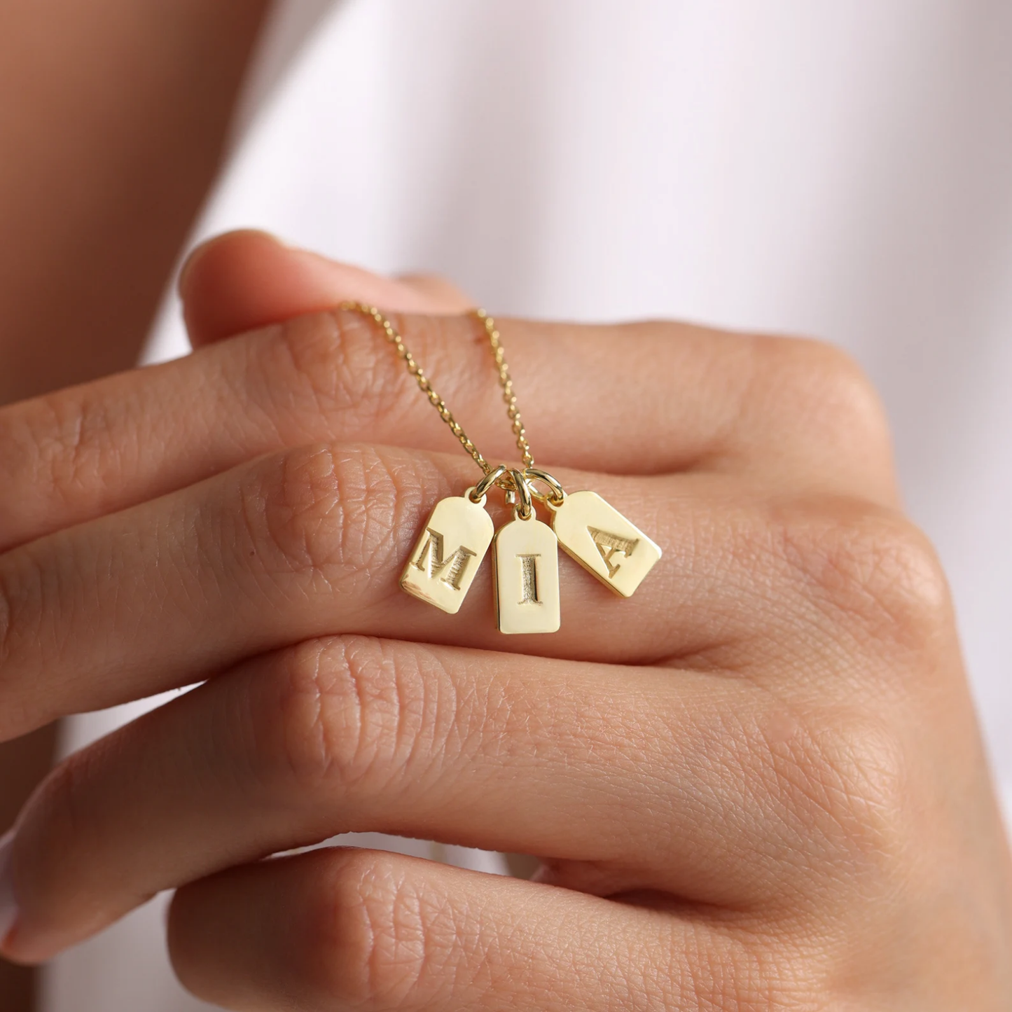 Initial Tag Necklace - Engraved Tag Necklace - Gold Letter Necklace