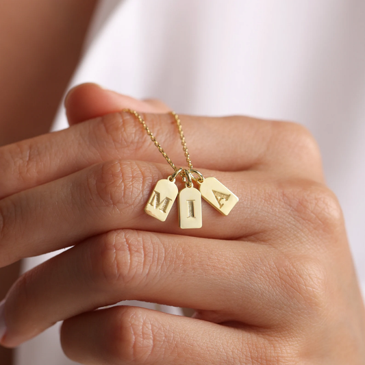 Initial Tag Necklace - Engraved Tag Necklace - Gold Letter Necklace