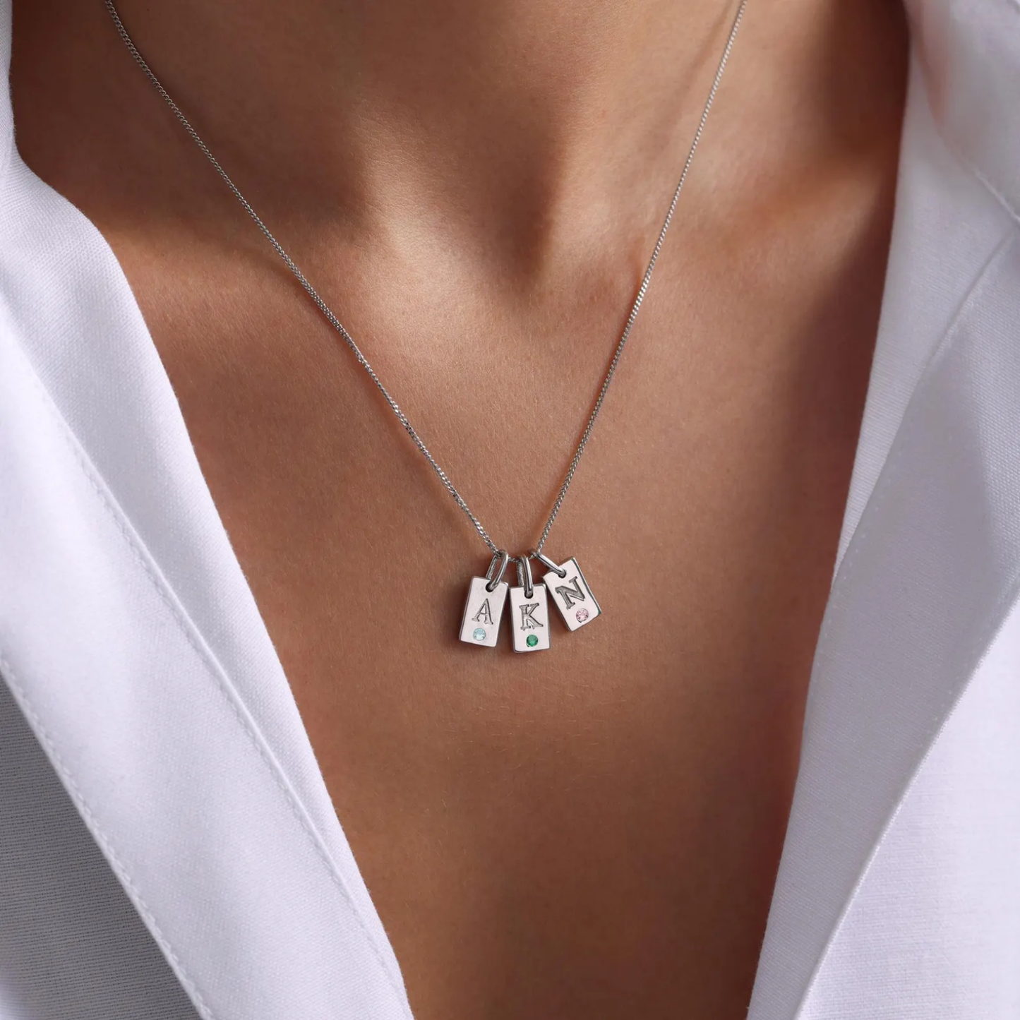 Initial Tag Necklace - Engraved Tag Necklace - Gold Letter Necklace