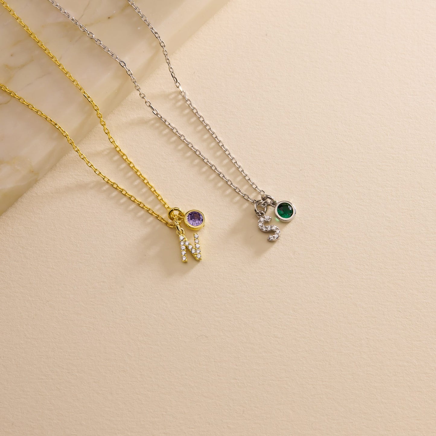 Custom Initial Necklace with Birthstone • Personalised Initial Necklace • Birthday Gift for Her • Bridal Jewellery • Christmas gifts