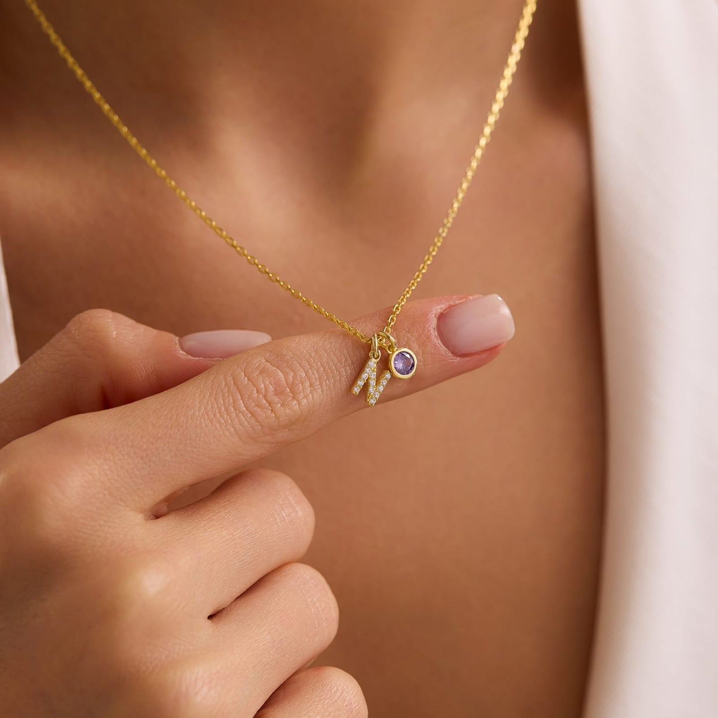 Custom Initial Necklace with Birthstone • Personalised Initial Necklace • Birthday Gift for Her • Bridal Jewellery • Christmas gifts