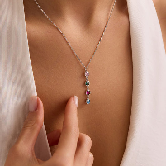 Custom Birthstone Necklace • Vertical Birthstone Jewellery • Family Necklace
