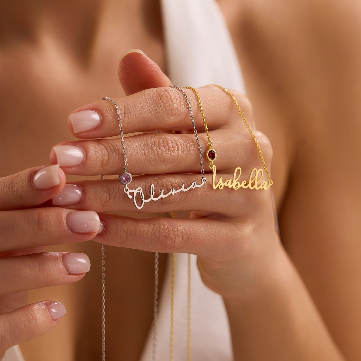 Name Necklace with Birthstone • Custom Name Necklace • Gold Name Necklace • Personalized Christmas Necklace