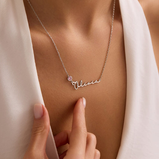 Name Necklace with Birthstone • Custom Name Necklace • Gold Name Necklace • Personalized Christmas Necklace