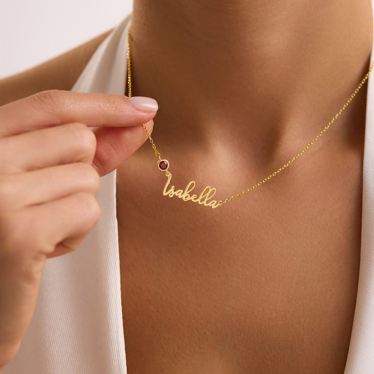 Name Necklace with Birthstone • Custom Name Necklace • Gold Name Necklace • Personalized Christmas Necklace