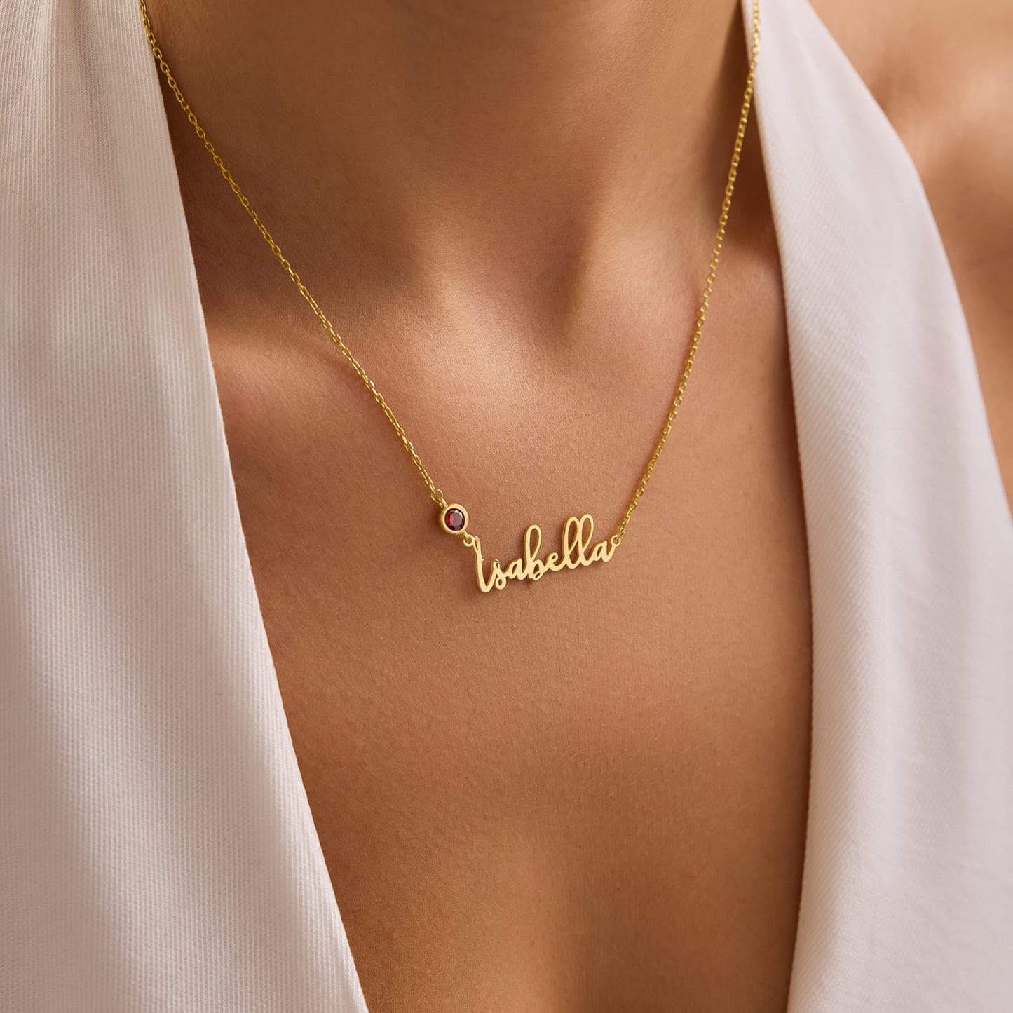 Name Necklace with Birthstone • Custom Name Necklace • Gold Name Necklace • Personalized Christmas Necklace