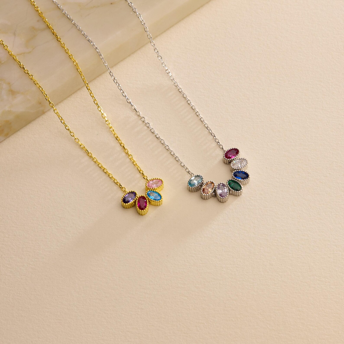 Custom Multiple Birthstones Necklace • Birthstone Pendant Necklace