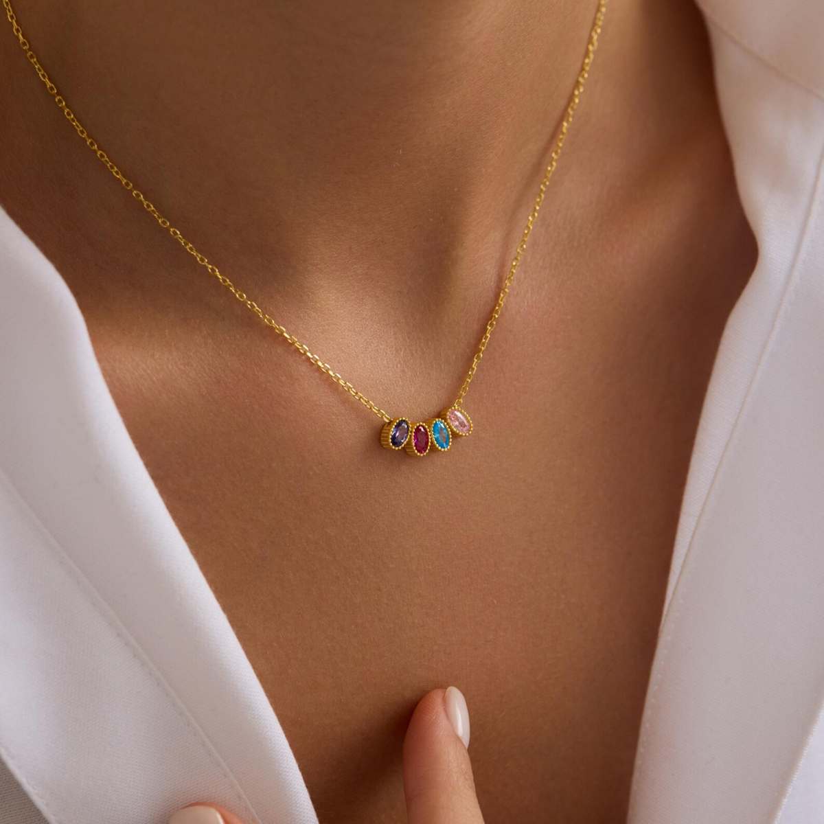 Custom Multiple Birthstones Necklace • Birthstone Pendant Necklace