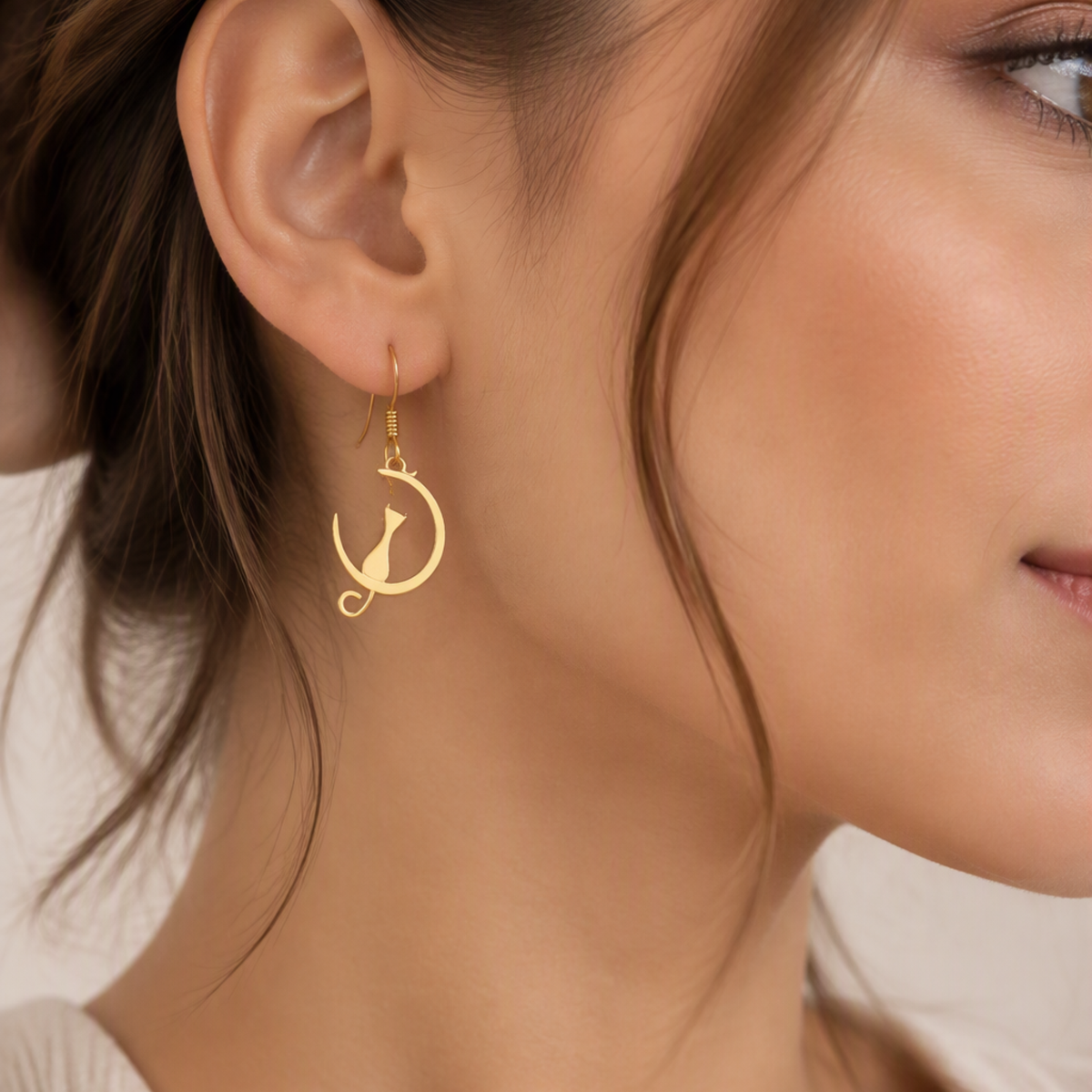 Cat Moon Dangle Drop Earring • Cat Lovers Gift • Cat Jewelry