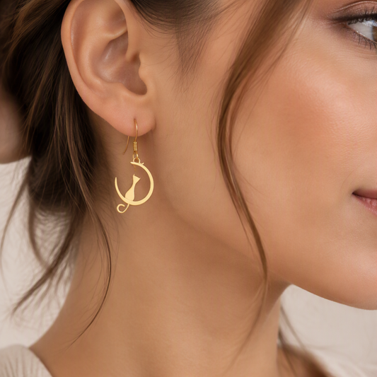 Cat Moon Dangle Drop Earring • Cat Lovers Gift • Cat Jewelry