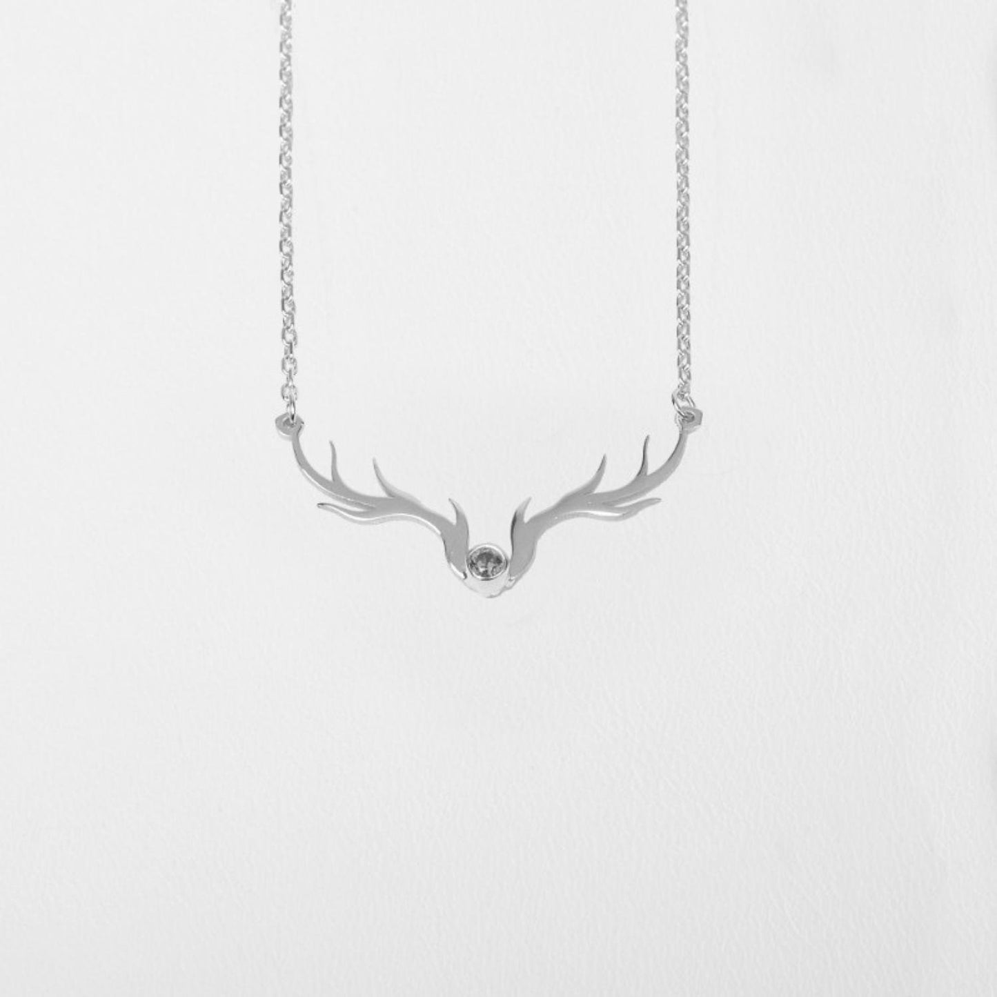 Deer Antler Necklace with Birthstone, Handmade Silver Buckhorn Christmas Gift, Elk Antler Pendant, Dainty Horn Jewellery