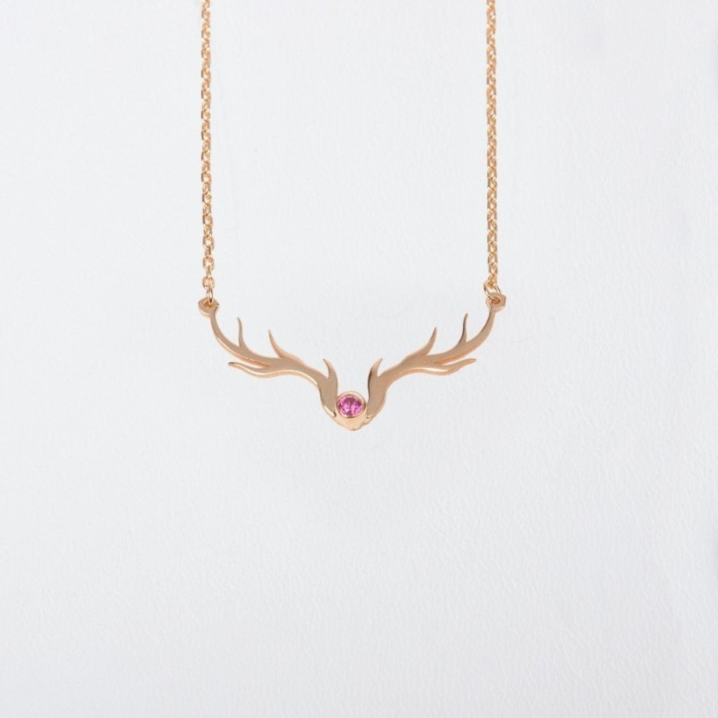 Deer Antler Necklace with Birthstone, Handmade Silver Buckhorn Christmas Gift, Elk Antler Pendant, Dainty Horn Jewellery