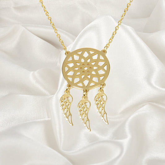 Dream Catcher Necklace, Wings Necklace, Sterling Silver Feather Necklace, Bohemian Necklace, Dreamcatcher Necklace, Layering Necklace