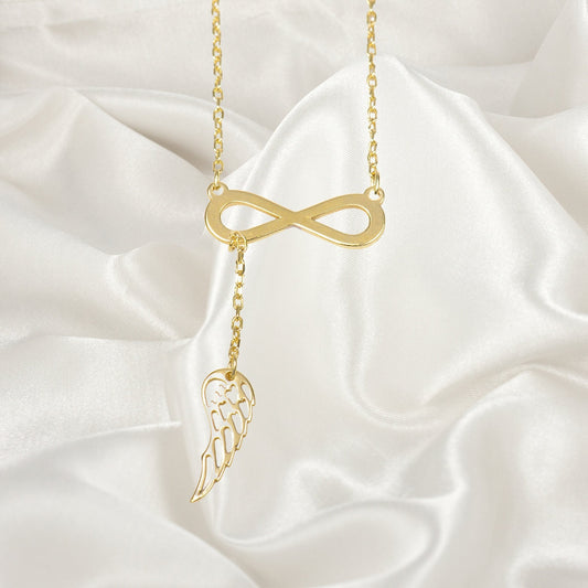 Silver Infinity angel wing necklace, Infinity necklace with angel wing, Infinity jewellery, Angel wing necklace, Bridesmaid gift, Mom gifts