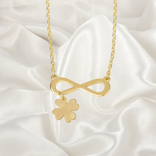 Four leaf Clover Infinity Necklace, Infinity Clover lariat y Necklace, Silver four leaf clover necklace, 4 leaf clover necklace, women gift