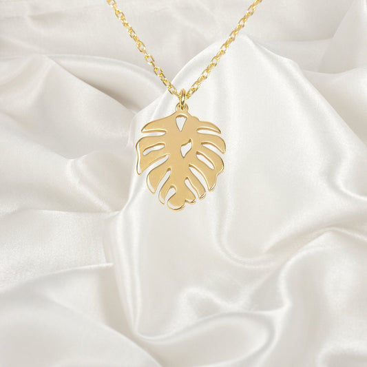 Monstera necklace, Gold necklace, Silver Necklace, Dainty Necklace, gift for her, birthday gift, leaf necklace, Woman Necklace, Silver charm
