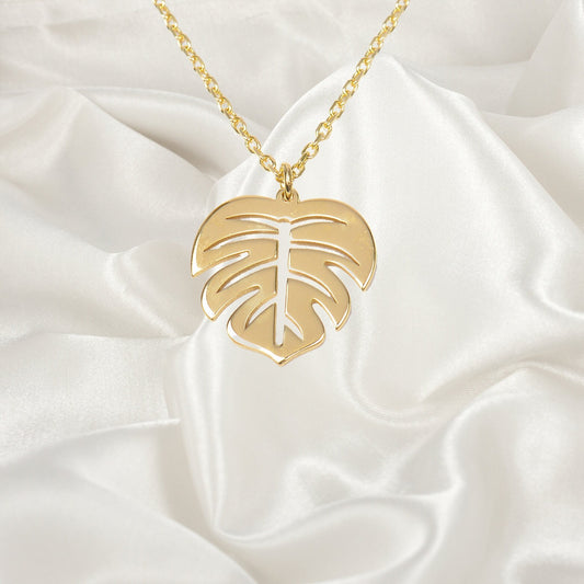 Tropical Leaf Necklace, Monstera Necklace, Monstera Leaf Necklace, Beach Necklace, Gold Layering Necklace, Nature Lover Gift, gift for her