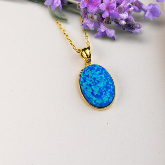 Blue Opal Necklace, Statement Necklace, Blue Opal Pendant, Blue Stone Necklace, Minimalist Jewelry