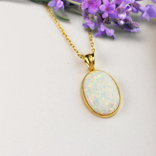 Opal Necklace, White Opal Pendant Necklace, Opal Pendant, October Birthstone Necklace, October Birth Month Necklace