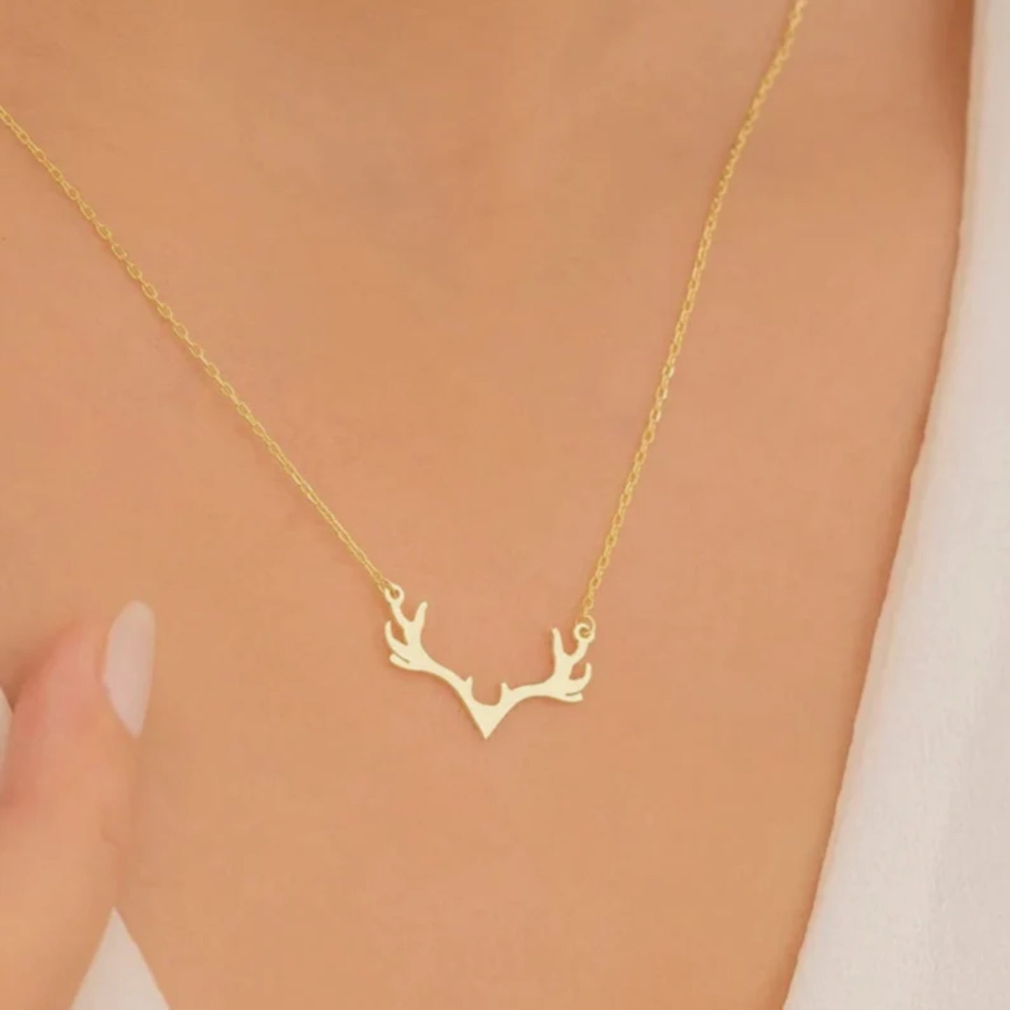 Sterling Silver Antler Necklace, Deer Necklace, Elk Antler Pendant, Horn Necklace