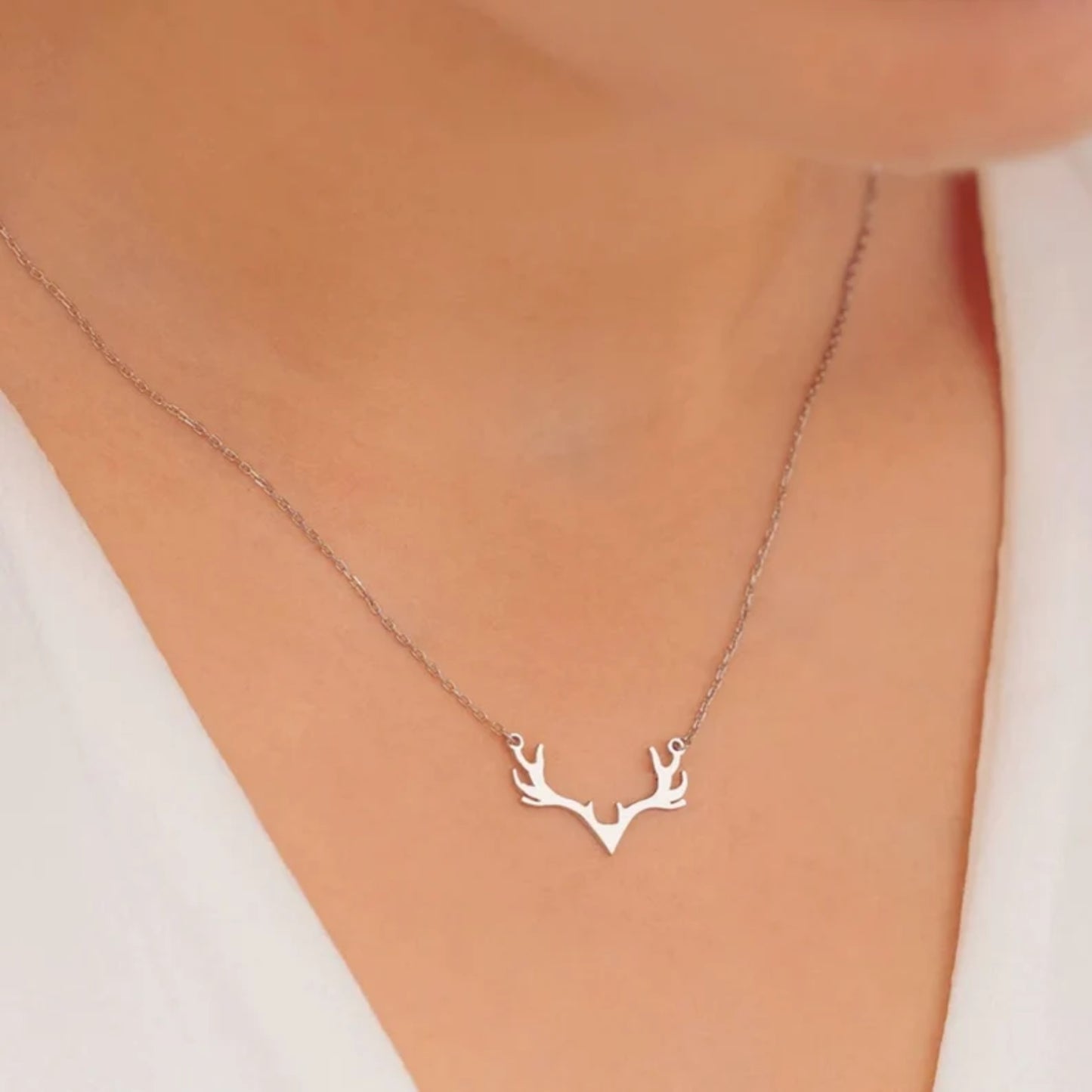 Sterling Silver Antler Necklace, Deer Necklace, Elk Antler Pendant, Horn Necklace