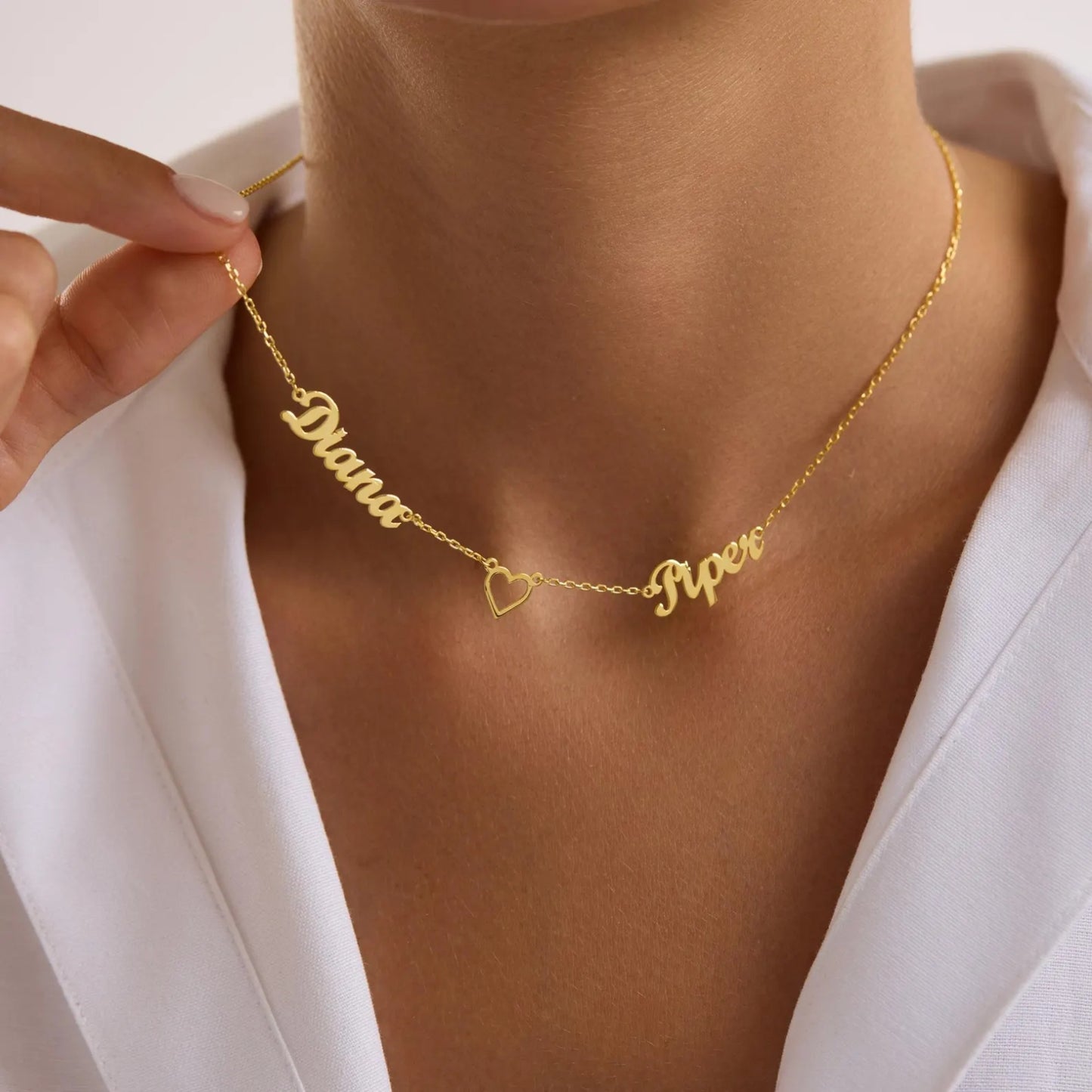 Custom Name Necklace, Heart Pendant Necklace, Dainty Name Necklace, Birthday Gift for Her