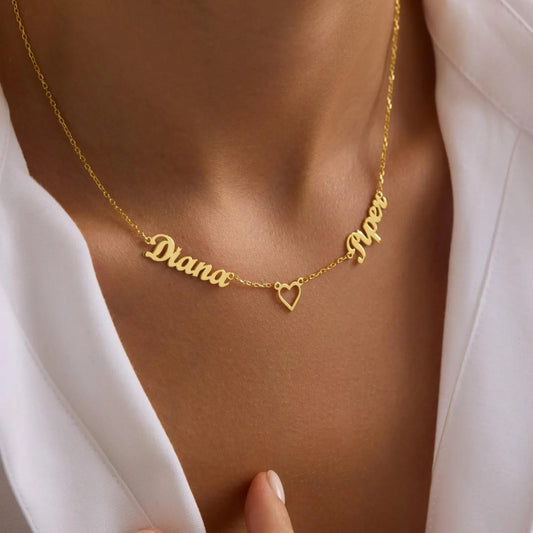 Custom Name Necklace, Heart Pendant Necklace, Dainty Name Necklace, Birthday Gift for Her