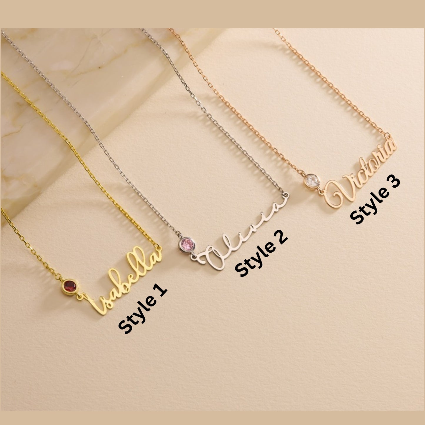 Name Necklace with Birthstone • Custom Name Necklace • Gold Name Necklace • Personalized Christmas Necklace