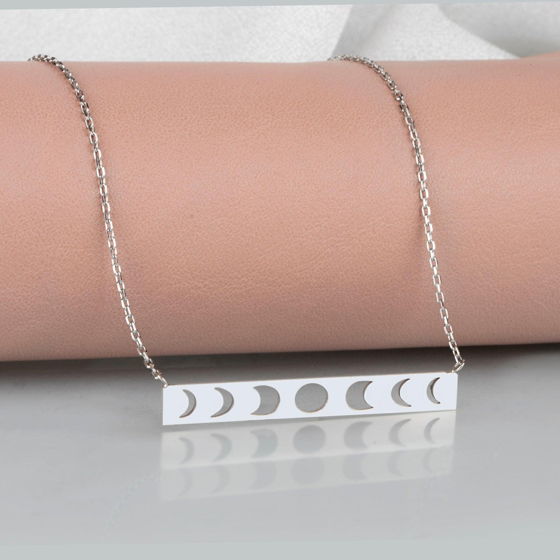 Moon Phases Zodiac Jewelry, Moon Phase Necklace, silver bar necklace, Moon Necklace