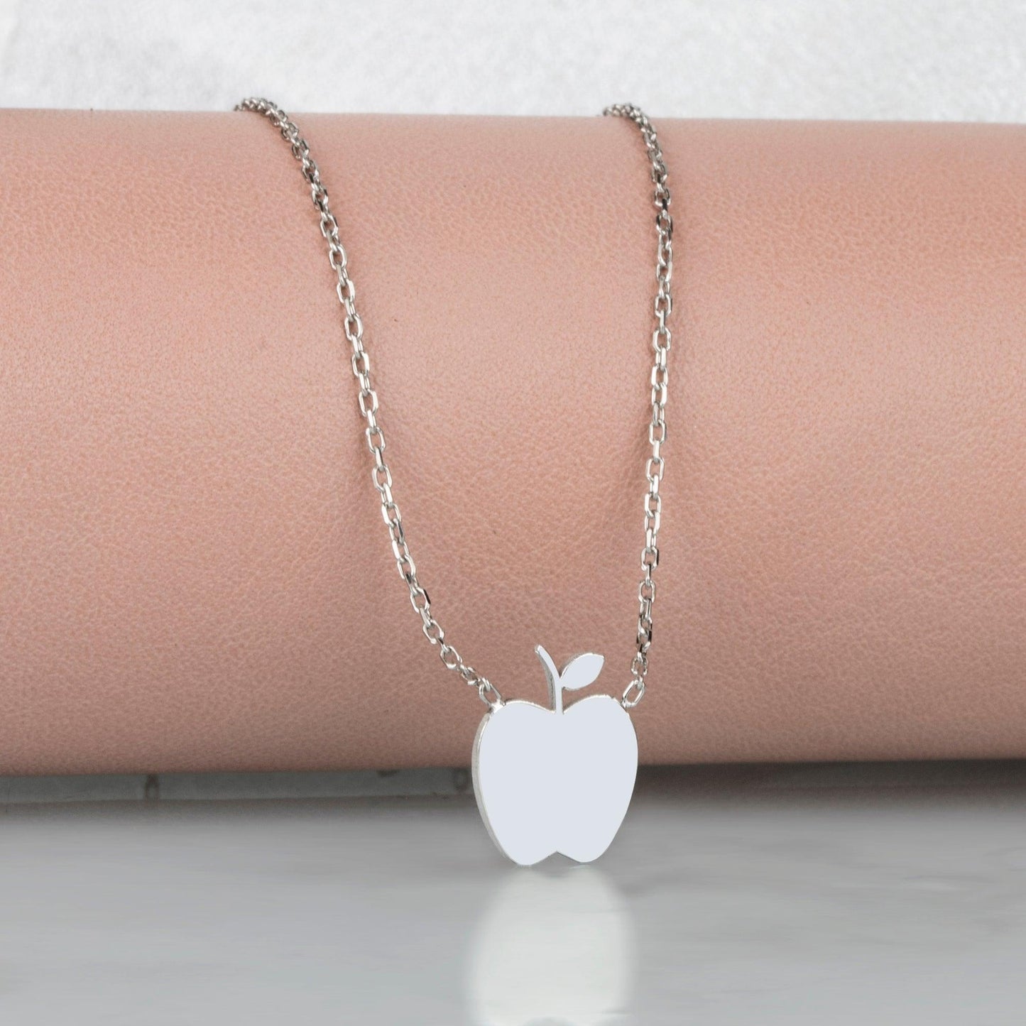 Silver Apple Necklace, Teacher Necklace, Apple Necklace, gift for teacher, teacher days gift, vegan gift, vegetarian gift, teacher birthday.