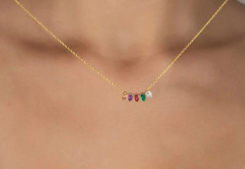 Drop Birthstone Necklace, Family Birthstone Necklace, Birthstone Jewelry, Tear Drop Birthstone Necklace - Geniune Jewellery