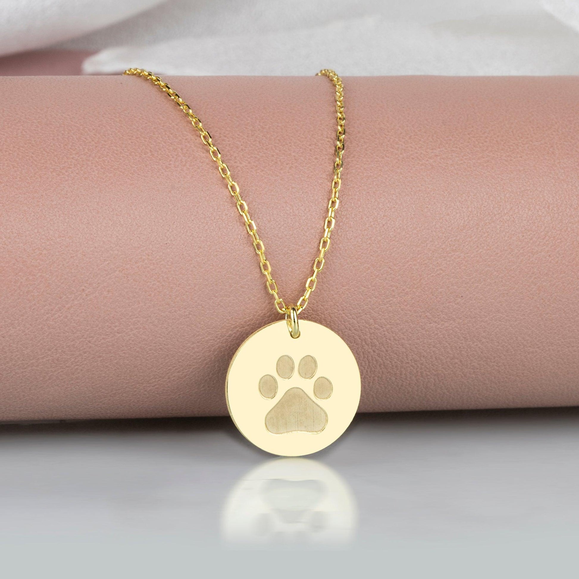 Pet Paw Print Necklace With Name 14K Gold Paw Print Name Necklace
