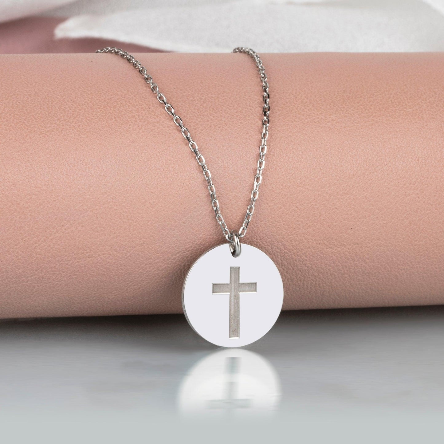 Sterling Silver Cross Disc Necklace, Cross Necklace, Christian Cross Round Pendant, Religious Jewellery, Faith Jewelry, silver disc necklace.