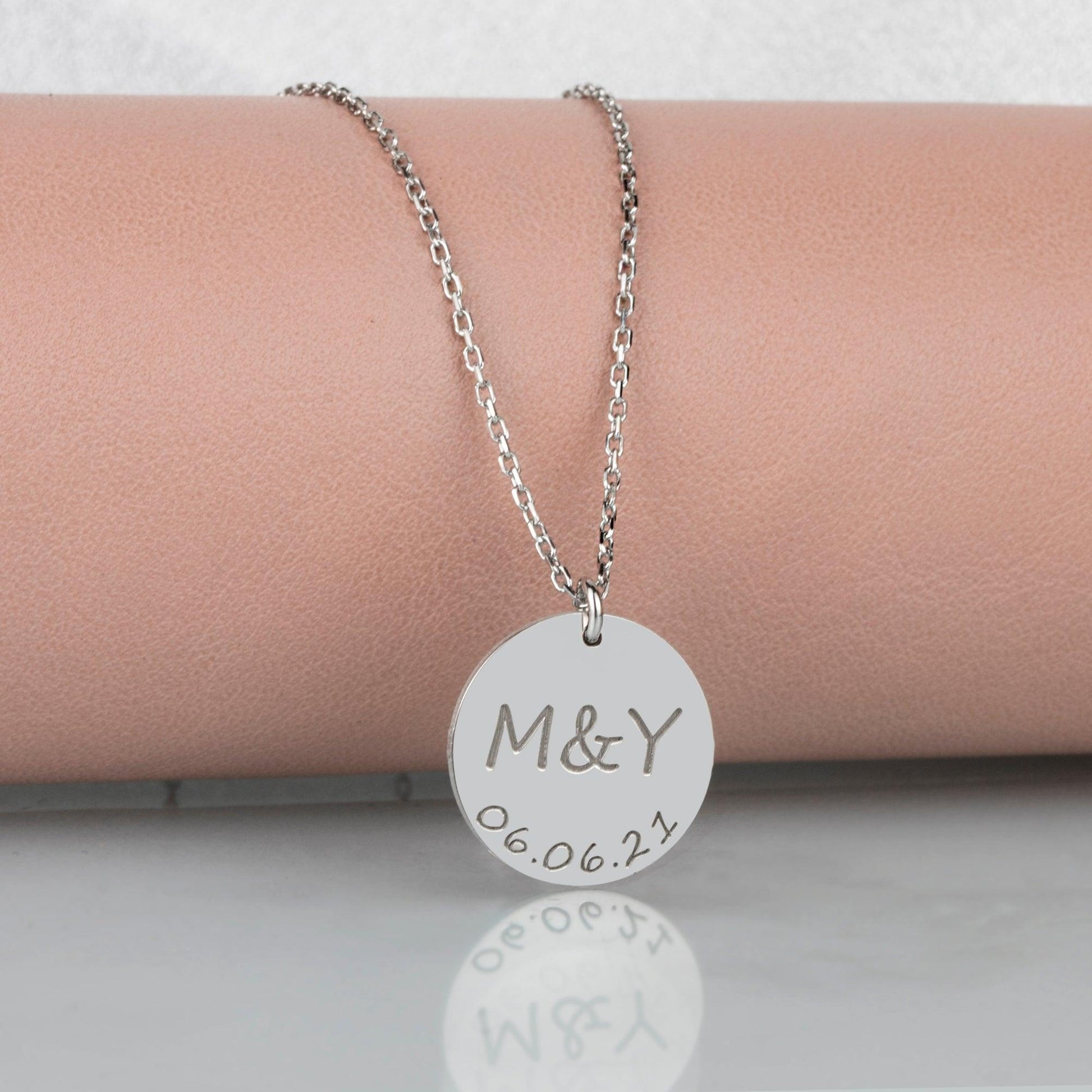 Custom Two Initial Date Disc Necklace, initial necklace
