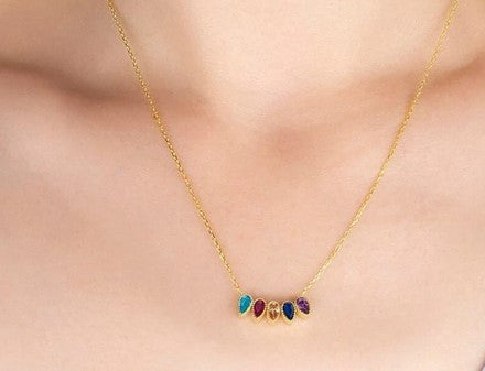 Drop Birthstone Necklace, Family Birthstone Necklace, Birthstone Jewelry, Tear Drop Birthstone Necklace - Geniune Jewellery