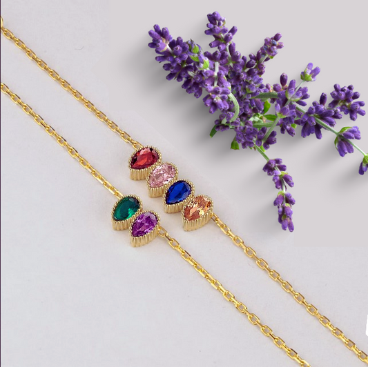 Drop Birthstone Necklace, Family Birthstone Necklace, Mum Grandma gift - Geniune Jewellery