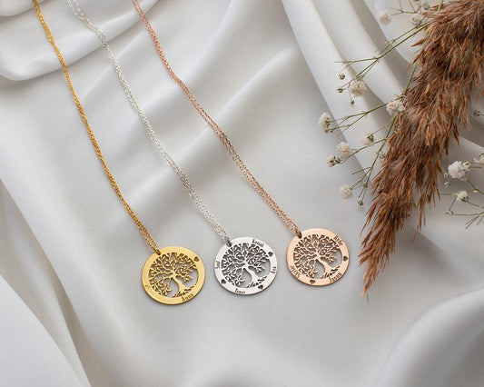 Tree Of Life Necklace, Custom Family Tree Pendant, Personalized Family Name Jewellery - Geniune Jewellery