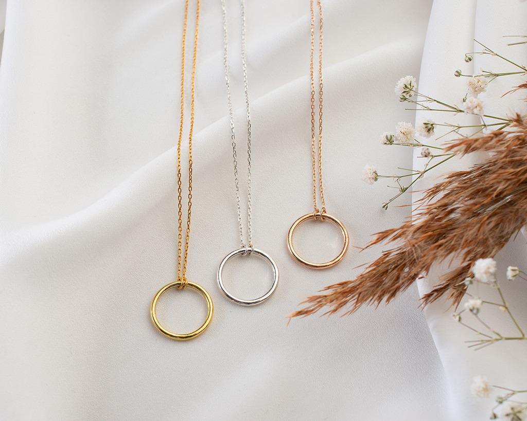 Silver Circle Necklace, Valentine Jewelry, Simple Open Circle, Circle Ring Necklace, Dainty Gold Circle, Karma Necklace.