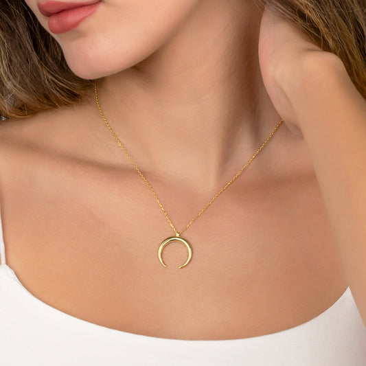 Crescent Moon Necklace, Mothers Day, Half Moon Necklace, Silver Moon Necklace, Beaded Chain Necklace - Geniune Jewellery
