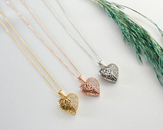 Personalised Heart Necklace, Custom Heart Jewellery, Girlfriend Wedding Pendant, Gold Heart Valentines Necklace.