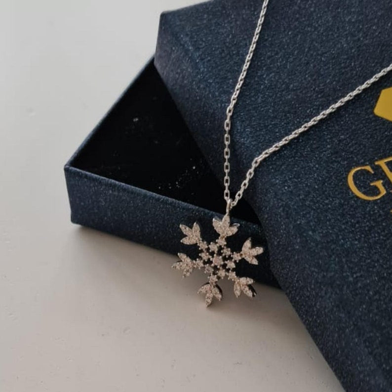 Snowflake Necklace, Mothers Day, Silver Snowflake Pendant, Winter Necklace, Winter Symbol Necklace - Geniune Jewellery