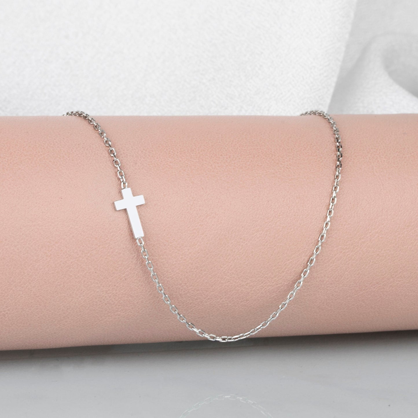 14K Solid Gold Sideways Cross Necklace, Christmas Cross Necklace Gift, Real Gold cross Jewelry, Cross Choker, White Gold Cross Pendant - Geniune Jewellery