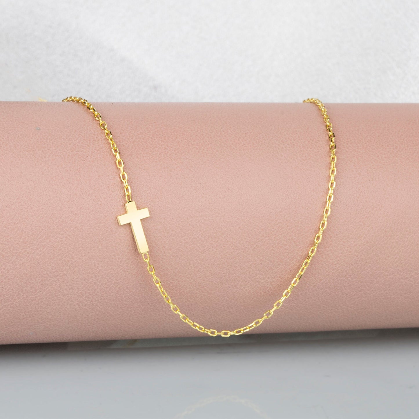 14K Solid Gold Sideways Cross Necklace, Christmas Cross Necklace Gift, Real Gold cross Jewelry, Cross Choker, White Gold Cross Pendant - Geniune Jewellery