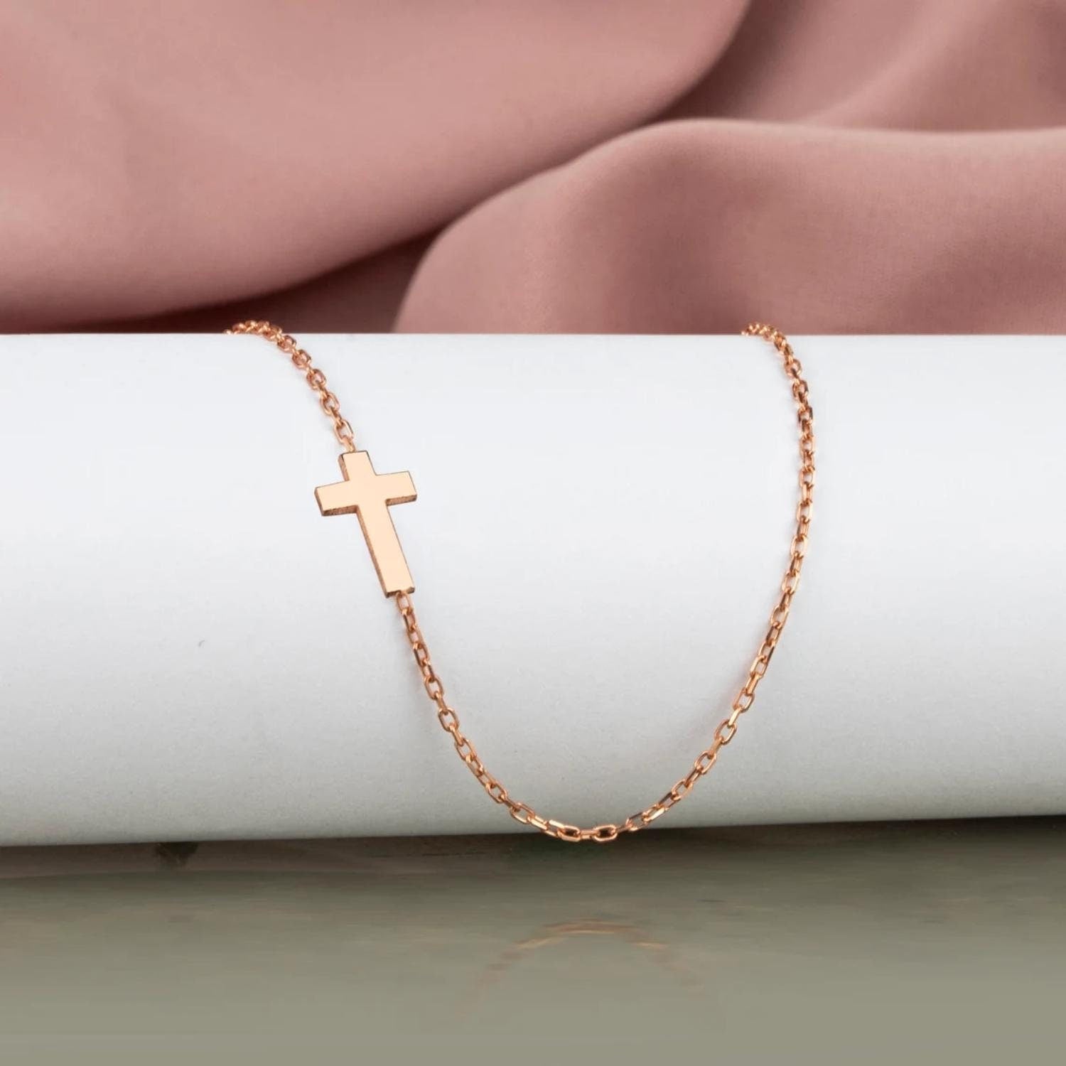 Rose gold sideways hot sale cross bracelet